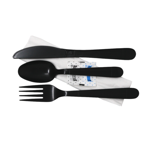 Cutlery Kit 6-PC Heavy Weight (Fork/Knife/Spoon/Napkin/S&P) Black