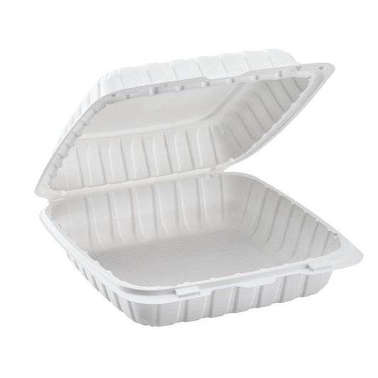 P99W | 9X9 1-Comp White Hinged Container