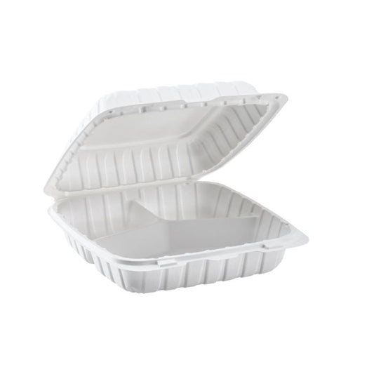 PW93 | 9X9 3-Comp White Hinged Container