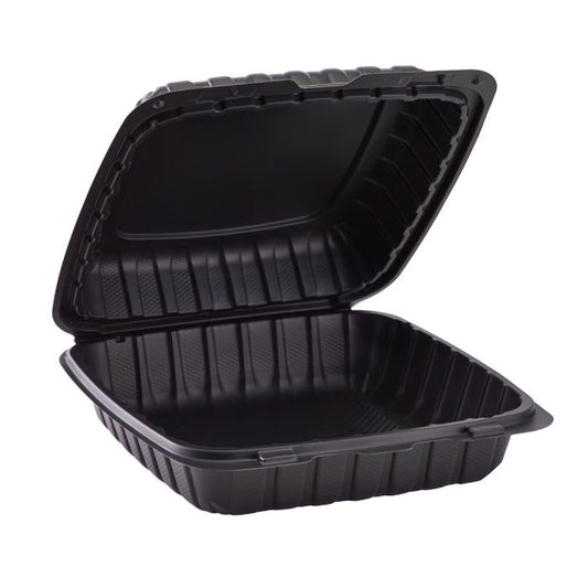 P99-BK | 9X9 1-Comp Black Hinged Container